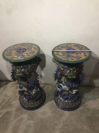 Đôn đắp nổi rồng thủ công gốm giả cổ Đồng Nai