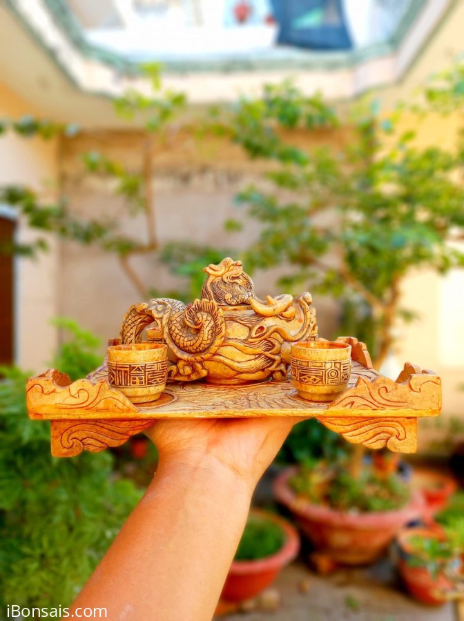 Thanh lý bộ trà Tứ Linh Long Lân Qui Phụng triện mộc đủ