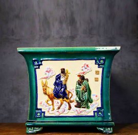 Đắp nổi kỹ thuật cao cấp sư tích Bát Tiên, men đẹp, dáng chậu đẹp