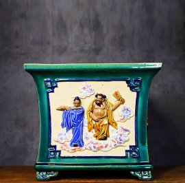 Đắp nổi kỹ thuật cao cấp sư tích Bát Tiên, men đẹp, dáng chậu đẹp
