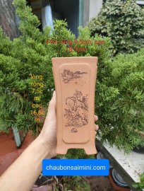 Chậu vuông, cao điêu khắc thủ công 4 mặt V031