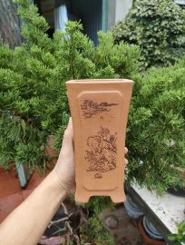 Chậu vuông, cao điêu khắc thủ công 4 mặt V031