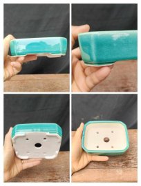 Chậu chữ nhật cạn phủ men rạn CN019