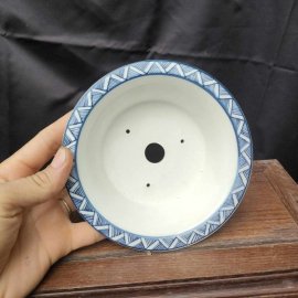 Chậu tròn vẽ tay Vân – hạc, Cảnh Đức T045