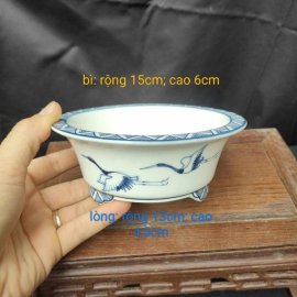 Chậu tròn vẽ tay Vân – hạc, Cảnh Đức T045