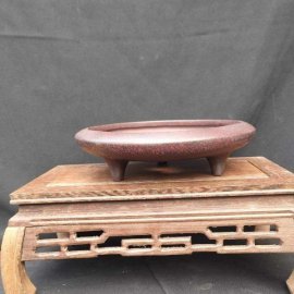 Chậu tử sa tròn, cạn, 3 chân phong cách T014