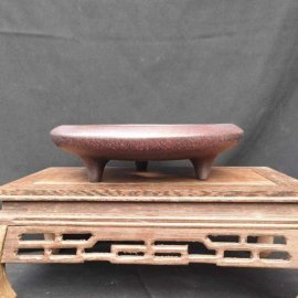 Chậu tử sa tròn, cạn, 3 chân phong cách T014