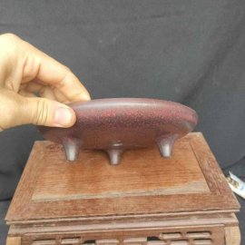 Chậu tử sa tròn, cạn, 3 chân phong cách T014