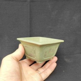 Chậu tử sa vuông, điêu khắc thủ công V042