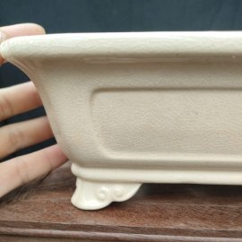Chậu chữ nhật màu trắng sữa, men rạn; size lớn CN003