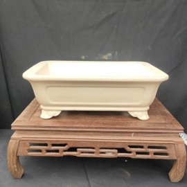 Chậu chữ nhật màu trắng sữa, men rạn; size lớn CN003
