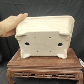 Chậu chữ nhật màu trắng sữa, men rạn; size lớn CN003