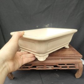 Chậu chữ nhật màu trắng sữa, men rạn; size lớn CN003