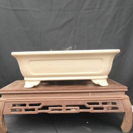 Chậu chữ nhật màu trắng sữa, men rạn; size lớn CN003