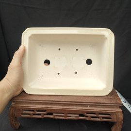 Chậu chữ nhật màu trắng sữa, men rạn; size lớn CN003