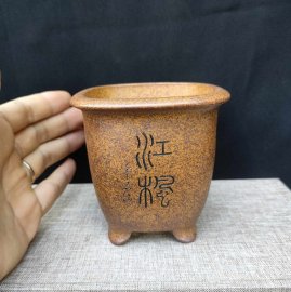 Chậu tử sa điêu khắc thủ công; quặng thô nguyên khoáng V048