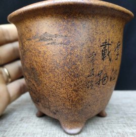 Chậu tử sa điêu khắc thủ công; quặng thô nguyên khoáng V048