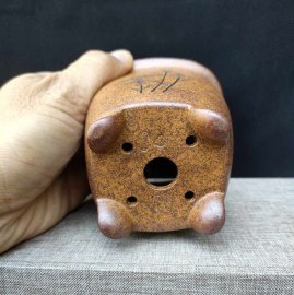 Chậu tử sa điêu khắc thủ công; quặng thô nguyên khoáng V048