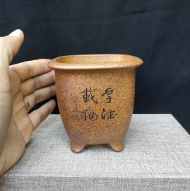 Chậu tử sa điêu khắc thủ công; quặng thô nguyên khoáng V048