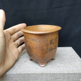 Chậu tử sa điêu khắc thủ công; quặng thô nguyên khoáng V048