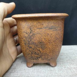 Chậu tử sa điêu khắc thủ công; quặng thô nguyên khoáng V048