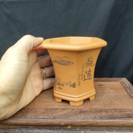 Chậu lục giác thủ công; quặng thô nguyên bản LG009
