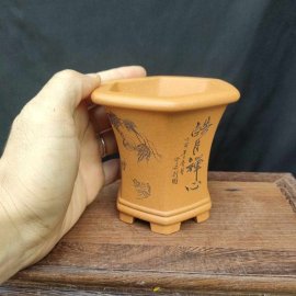 Chậu lục giác thủ công; quặng thô nguyên bản LG009