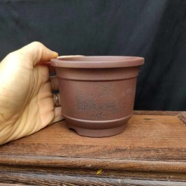 Chậu tròn điêu khắc thủ công; quặng thô nguyên bản T054
