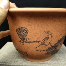 Chậu cát tím điêu khắc thủ công; quặng thô nguyên bản T055
