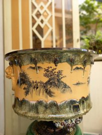 Tác phẩm chậu vẽ tay tích Ngư - Tiều - Canh - Mục