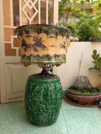 Tác phẩm chậu vẽ tay tích Ngư - Tiều - Canh - Mục
