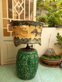 Tác phẩm chậu vẽ tay tích Ngư - Tiều - Canh - Mục