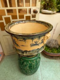 Tác phẩm chậu vẽ tay tích Ngư - Tiều - Canh - Mục