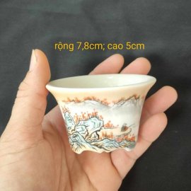 Chậu vẽ tay phong cảnh, miệng loe; size nhỏ T021