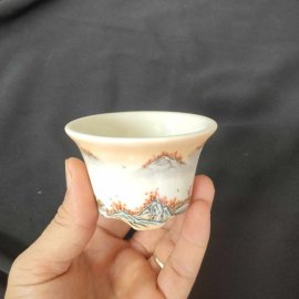 Chậu vẽ tay phong cảnh, miệng loe; size nhỏ T021