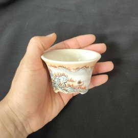 Chậu vẽ tay phong cảnh, miệng loe; size nhỏ T021