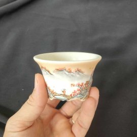 Chậu vẽ tay phong cảnh, miệng loe; size nhỏ T021