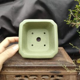 Chậu tử sa điêu khắc thủ công; chậu vuông vát góc V004