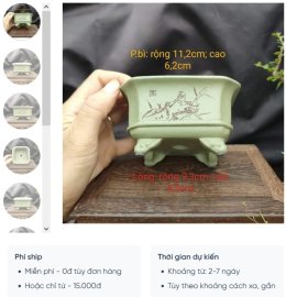 Chậu tử sa điêu khắc thủ công; chậu vuông vát góc V004