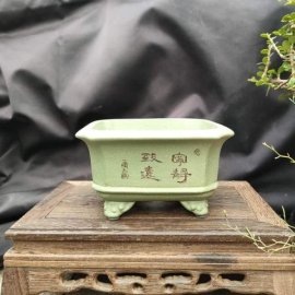 Chậu tử sa điêu khắc thủ công; chậu vuông vát góc V004